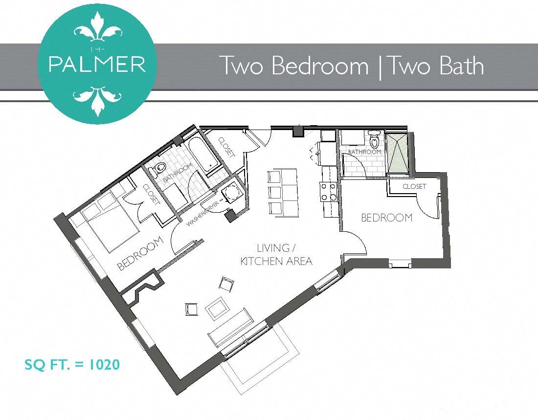 2 Bedroom 2 Bathroom Floor Plan 8